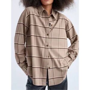 Aritzia Babaton District Flannel Button Up Shirt Riva Cobblestone Plaid size 2